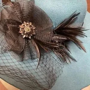 Accessories | Wide Brim Teal Derby Church Hat Black Feathers  display picture 2